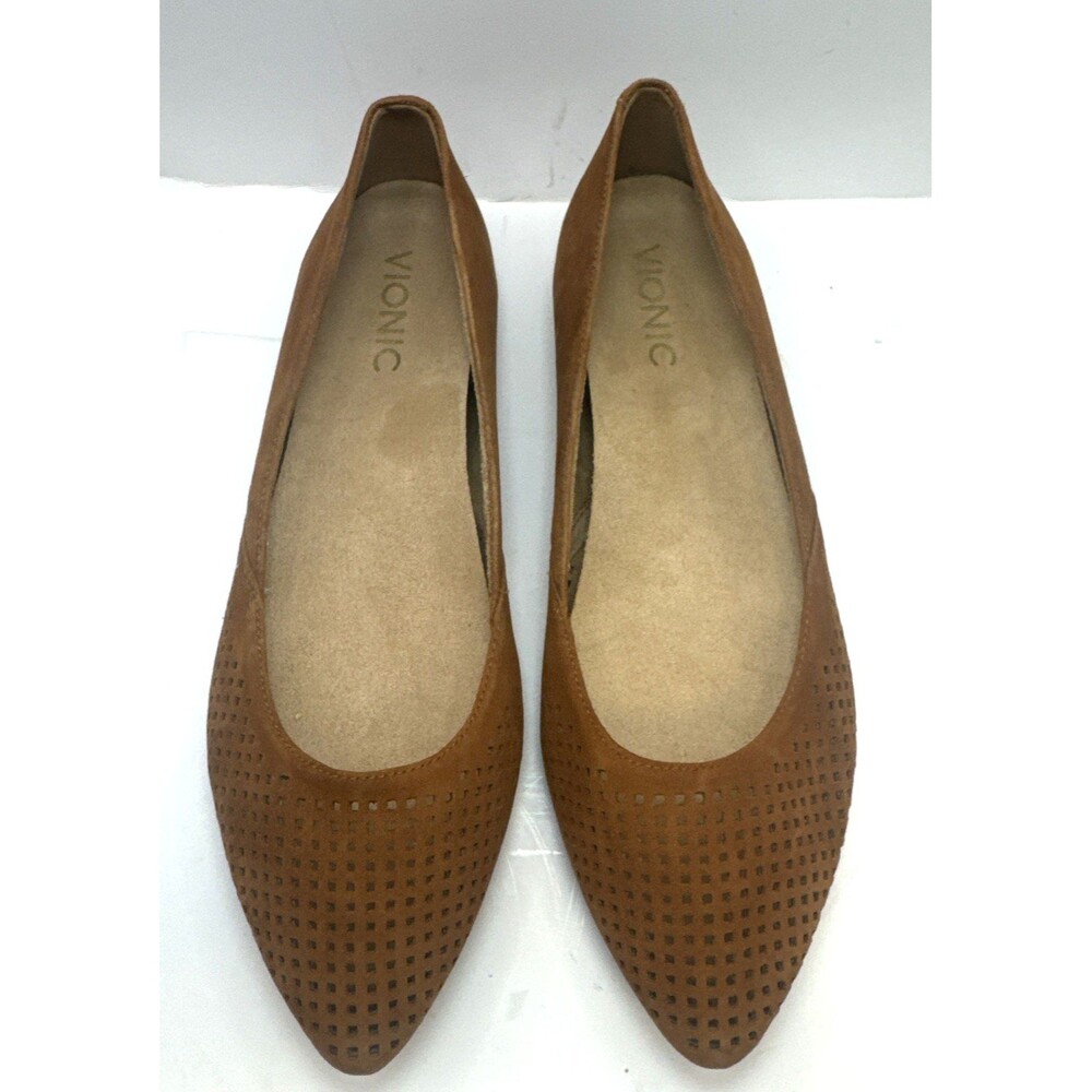 Vionic Posey Perforated Suede Pointed Toe Flat  Comfort Shoe Size 7.5